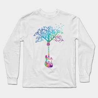 Bass Guitar Tree Abstract Texture Theme Long Sleeve T-Shirt